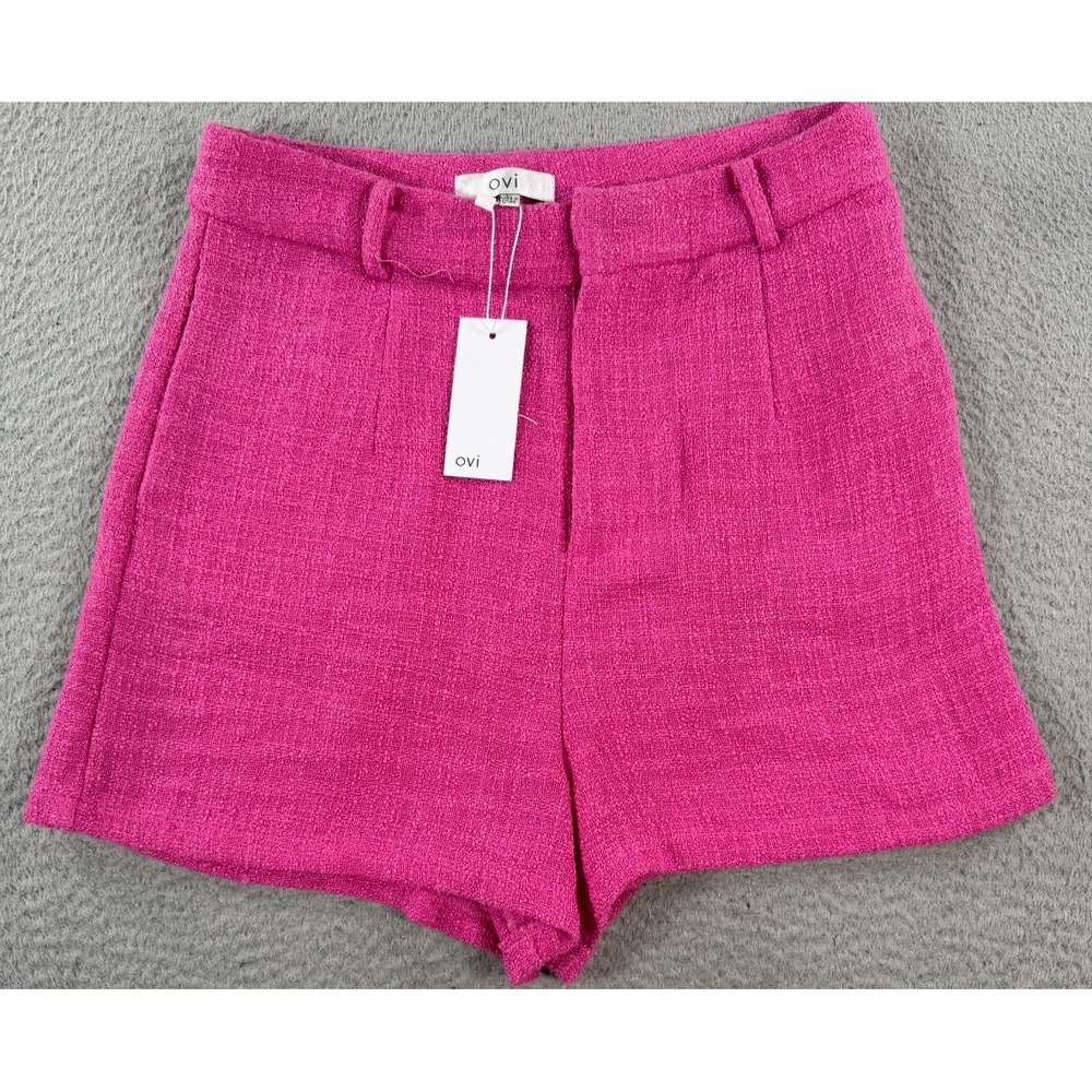 Ovi Shorts Women's Large Pink Tweed Chino Preppy Summer Chic Beach Vacation